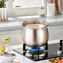 Stainless Steel Stock Pot with Lid, All-Purpose Soup Pot, High Raised Body Thickened Bottom, Even Heat Distribution, Glass Lid, Induction Oven Gas Stove Safe, Dishwasher Safe