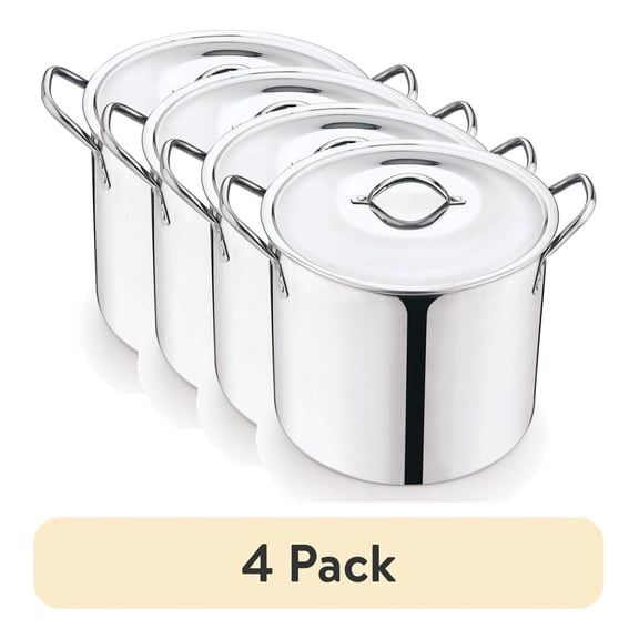 Stainless Steel Stock Pots 8 Qt (4 Pack), Large Pots with Lids, Durable Cookware, Heavy Gauge, Induction Compatible, Kitchen Pots for Cooking, Pasta, Soup, Stew