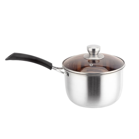 Stainless Steel Stockpot with Lid Single Long Handle Cooking Pot Thick Kitchen Soup Pot for Home (18cm)