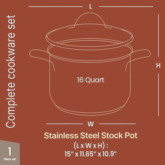 Stainless Steel Stockpot with Tempered Glass Lid 16 Quart