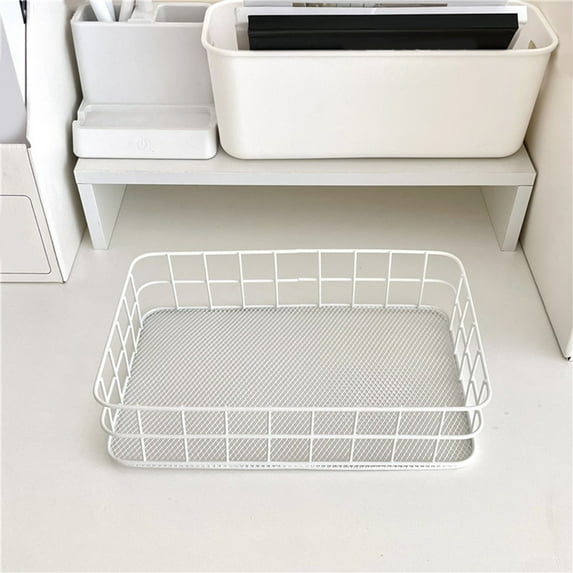 Stainless Steel Storage Basket | Multi-Purpose Kitchen & Office Organizer | White & Pink Colors | 9.84x6.30x2.24 Inches | Ventilated Design for Fruits, Vegetables & Small Items