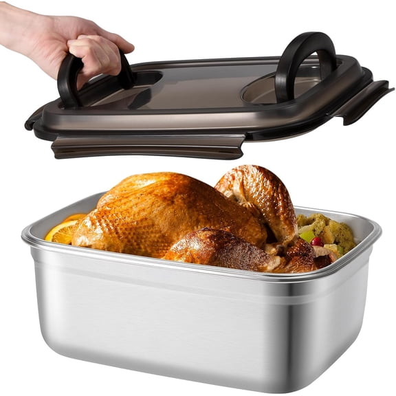 Stainless Steel Storage Containers, 7500 ML/ 254 oz / 32 Cup Large Storage Meal Prep Containers with Airtight for Roasting Turkey, Chicken, Baking Casserole, Fruits, Party