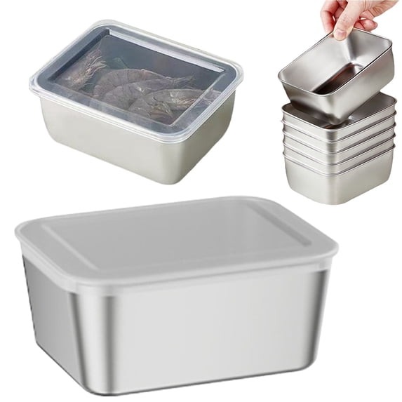 Stainless Steel Storage Containers With Lids Outdoor Lunch Box Reusable Stackable For Picnic Travel (Silver, 17*6*14cm)