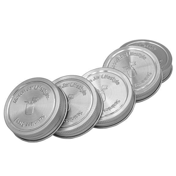 Stainless Steel Storage Lids Caps with Silicone Seals for Mason Jars (5 Pack, Regular Mouth)
