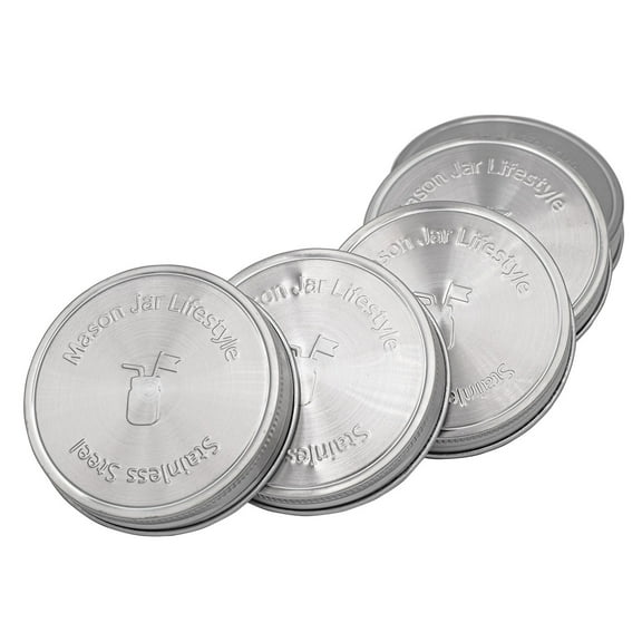 Stainless Steel Storage Lids Caps with Silicone Seals for Mason Jars (5 Pack, Wide Mouth)