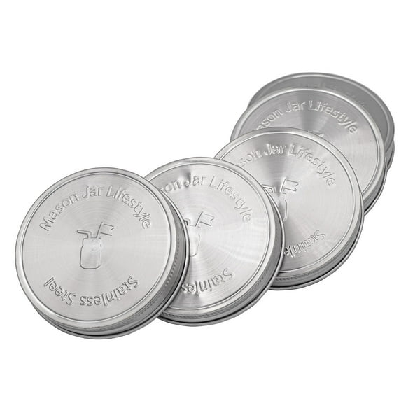 Stainless Steel Storage Lids Caps with Silicone Seals for Mason Jars (5 Pack, Wide Mouth)