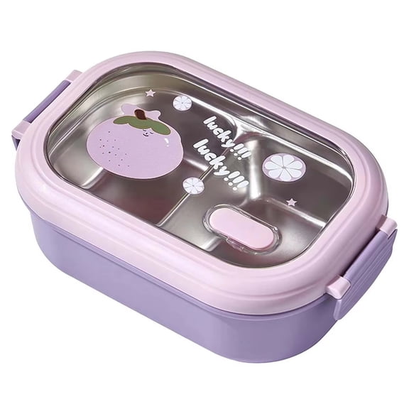 Stainless Steel Storage, Microwave Lunch Box, Bento Lunch Box for Student, Divided Inner Tray, Purple 8X5 In, 1 Pc, Portable Locking Latch, Daily Work School Meal Packing