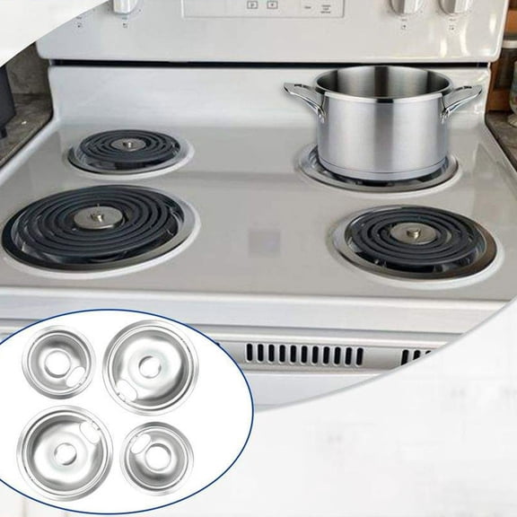 Stainless Steel Stove Drip Pans | Round Burner Covers for Gas & Electric Ranges | Set of 4 (6-inch & 8-inch) | Spill Catcher & Splatter Guard for Mess-Free Cooking | Easy-Clean Kitchen Accessory