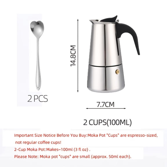 Stainless Steel Stovetop Espresso Maker - Italian Classic Mocha Greca Coffee Maker, Compatible with Ceramic Cooktops for Home Camping Cafe