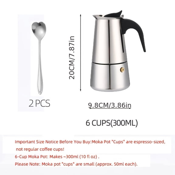 Stainless Steel Stovetop Espresso Maker - Italian Classic Mocha Greca Coffee Maker, Compatible with Ceramic Cooktops for Home Camping Cafe