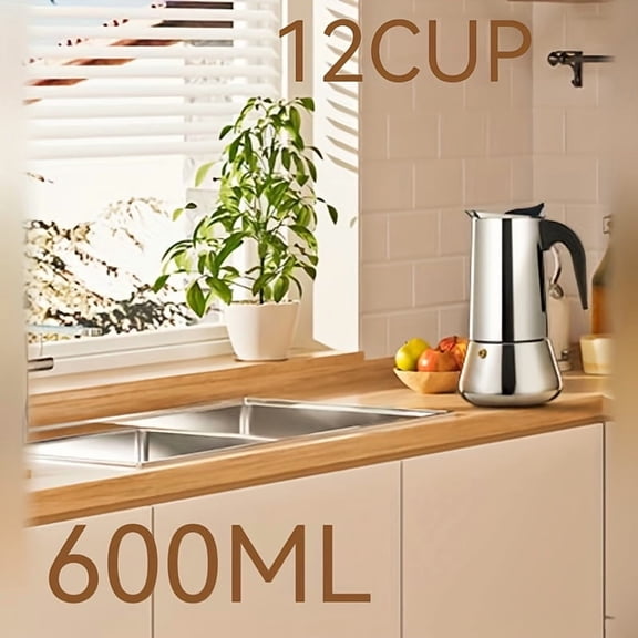 Stainless Steel Stovetop Moka Pot Espresso Maker, Multi Sizes Available, Classic Induction Coffee Brewer for Italian Cuban Greek Coffee, Max 600ml Capacity