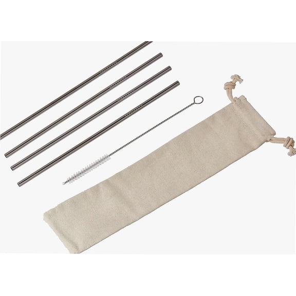 Stainless Steel Straight Reusable Straws, 1 x 3.5 x 10 inches, Metallic