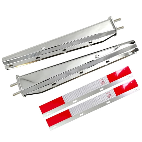 Stainless Steel Straight Spring Loaded Mud Flap Hanger Set 2.5" Bolt Spacing 30" Length with Aluminum Reflective Tapes fit for Semi Trucks, 2 pcs