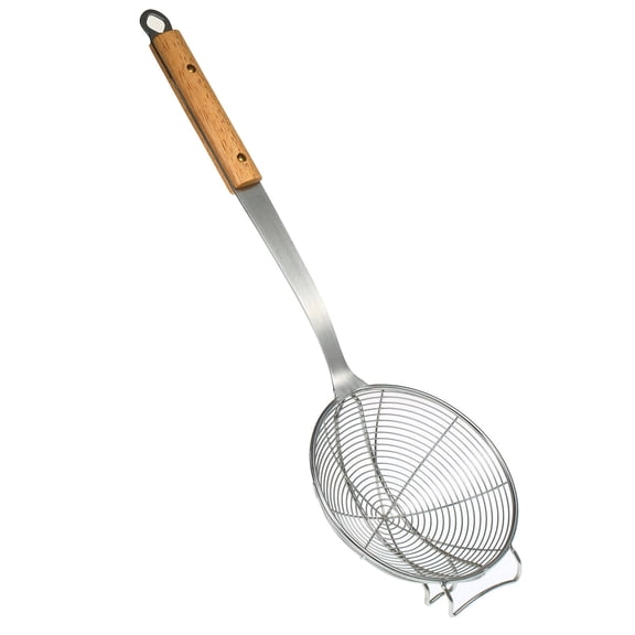 Stainless Steel Strainer Colander Skimmer with Wooden Handle Mesh Filter for Noodles Fries Pasta