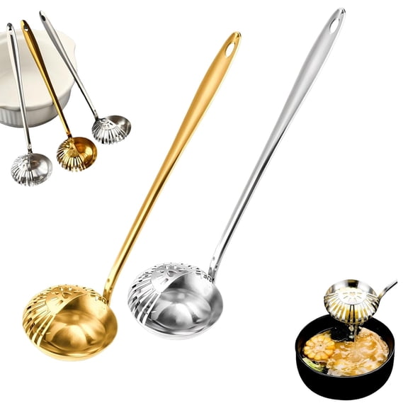 Stainless Steel Strainer Ladle 2 in 1, Soup Separator Skimmer with 12in Handle, Dual Purpose Ladle for Hot Pot Cooking Home Kitchen Restaurant(K)