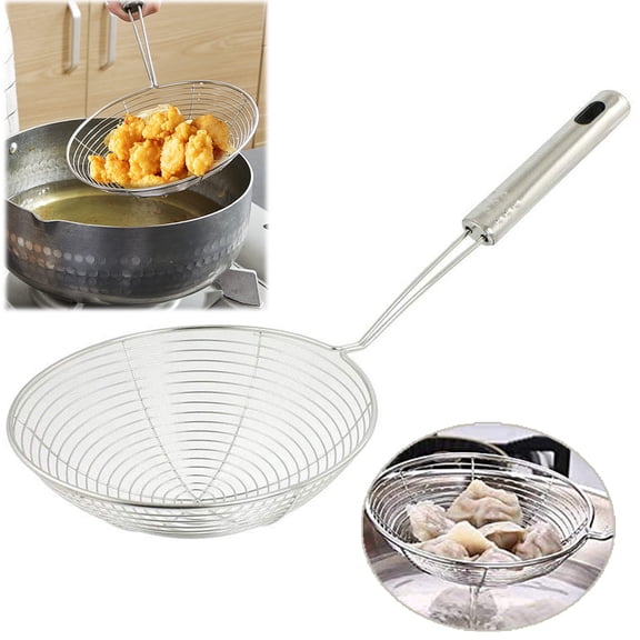 Stainless Steel Strainer Skimmer, Asian Strainer Ladle Frying Spoon with Handle for Kitchen Deep Fryer, Pasta, Spaghetti, Noodle