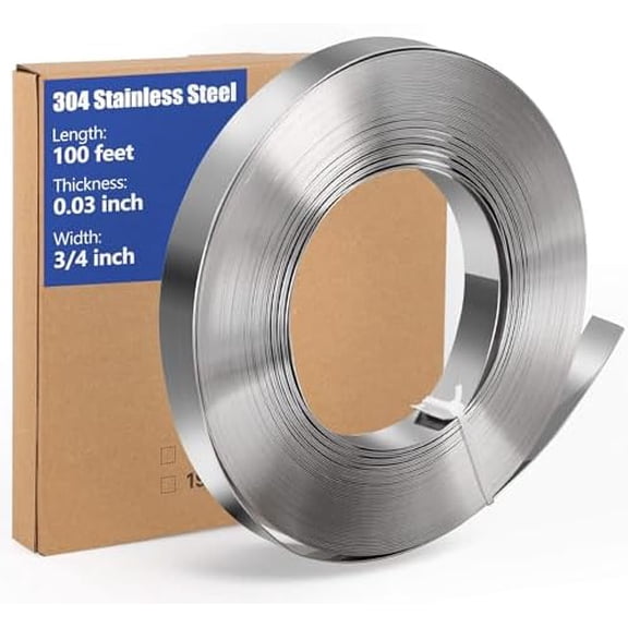 Stainless Steel Strapping Banding Roll - 3/4''W x 0.03''T x 100feet Metal Package Strapping Coil, Portable Strong S304 Stainless Steel Cable Tie for Heavy Loads(Carton Box)$$Tools & Hardware Other