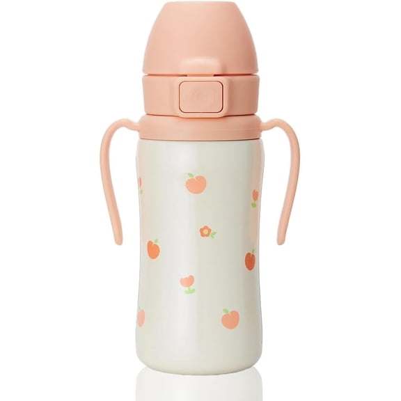 Stainless Steel Straw Cup Spill-Proof for Toddlers 12 Months and Up 10 Ounces Peach