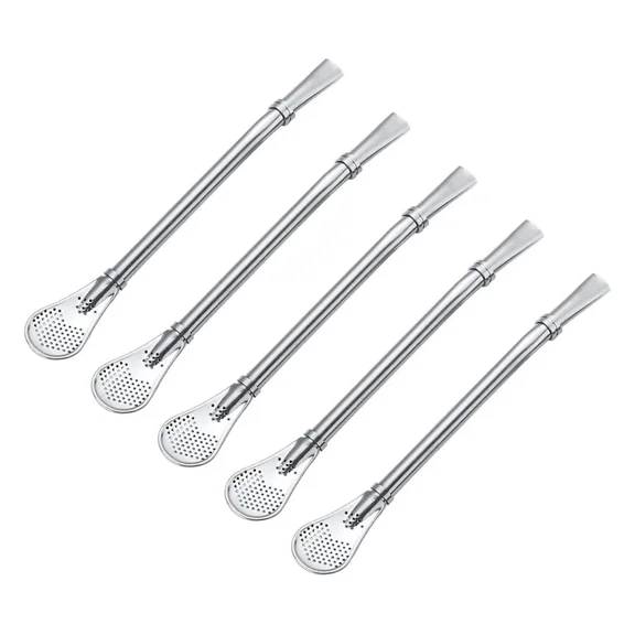 Stainless Steel Straw For Mate Tea, Drinking Straws For Mate, Spoon Straws silvery 5pcs