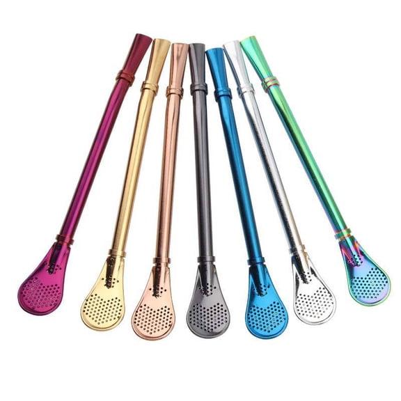 Stainless Steel Straw Loose Leaf Tea Infuser Dringking Spoons Filter Stirring Straws Pack of 5