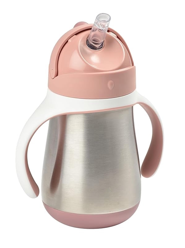 Stainless Steel Straw Sippy Cup, Insulated Toddler Cups Spill Proof with Removable Handles, Made with High Grade Stainless Steel, 8+ months, 8.5 oz, Rose