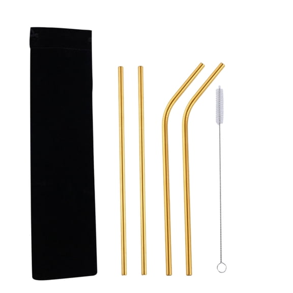 Stainless Steel Straws, 5 pack Reusable Drinking Straws with 1 Straw Brushes 1 Travel Case,Eco Friendly Extra Long Metal Straw