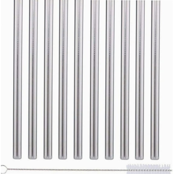 Stainless Steel Straws Extra Wide For Smoothies, Boba, Milkshakes, 10 Pack, 8.5 inches long, Stainless Stell Reusable Straws