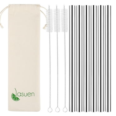 ECOLIVIZIT Extra Wide Reusable Stainless Steel Straws, with 3 Brushes & Bag, 215x12mm, 6 Count