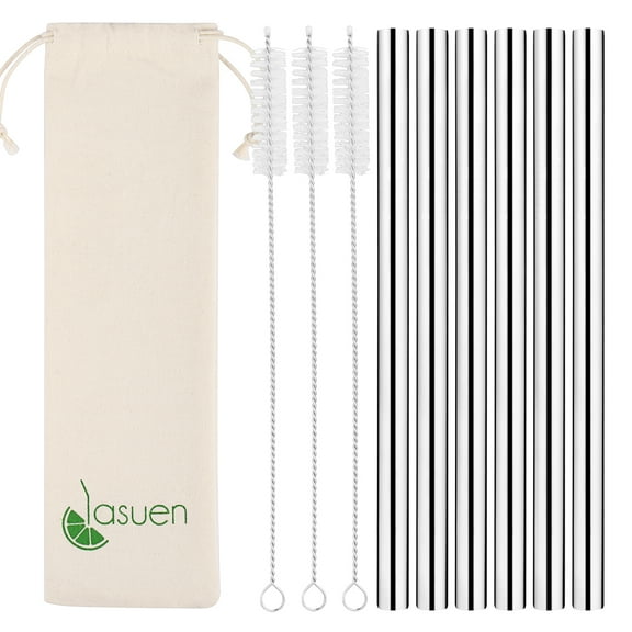 ECOLIVIZIT Extra Wide Reusable Stainless Steel Straws, with 3 Brushes & Bag, 215x12mm, 6 Count