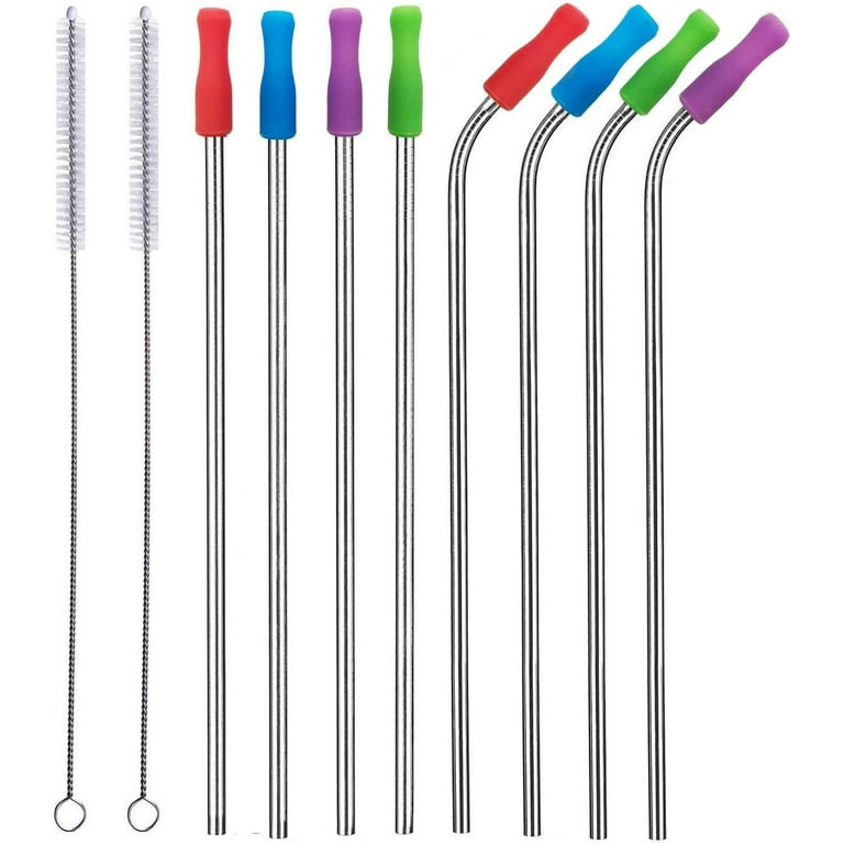 Stainless Steel Straws Reusable 8 Set, Metal Drinking Straws with 2 Cleaning Brush for Smoothie, Milkshake, Cocktail and Hot Drinks (Set of 8 10.5inch