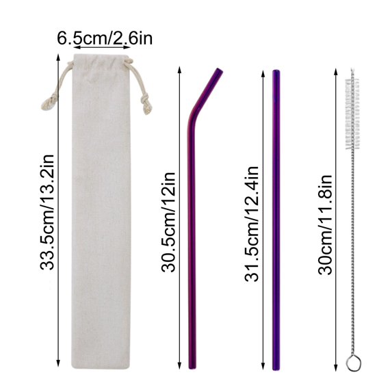 Stainless Steel Straws, Reusable Metal Straws, Portable 304 Colorful Straw Set with Cleaner and Pouch, Eco-Friendly Durable Drink Accessories