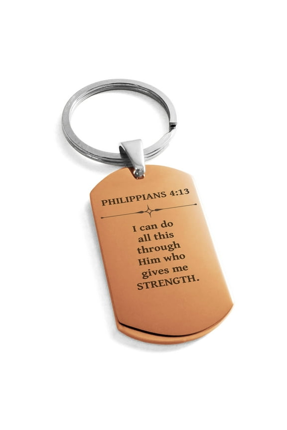 Stainless Steel Strength Philippians 4:13 Dog Tag Keychain Keyring