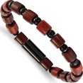 thumbnail image 1 of Stainless Steel Stretch Polished Black Ip-Plated Beads And Wood Bracelet (7.5 X 8) Made In China srb2158, 1 of 5