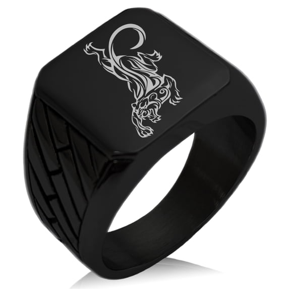 Stainless Steel Striking Tiger Geometric Pattern Biker Style Polished Ring