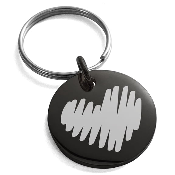 Stainless Steel Stroke Sketch Heart Engraved Small Medallion Circle Charm Keychain Keyring