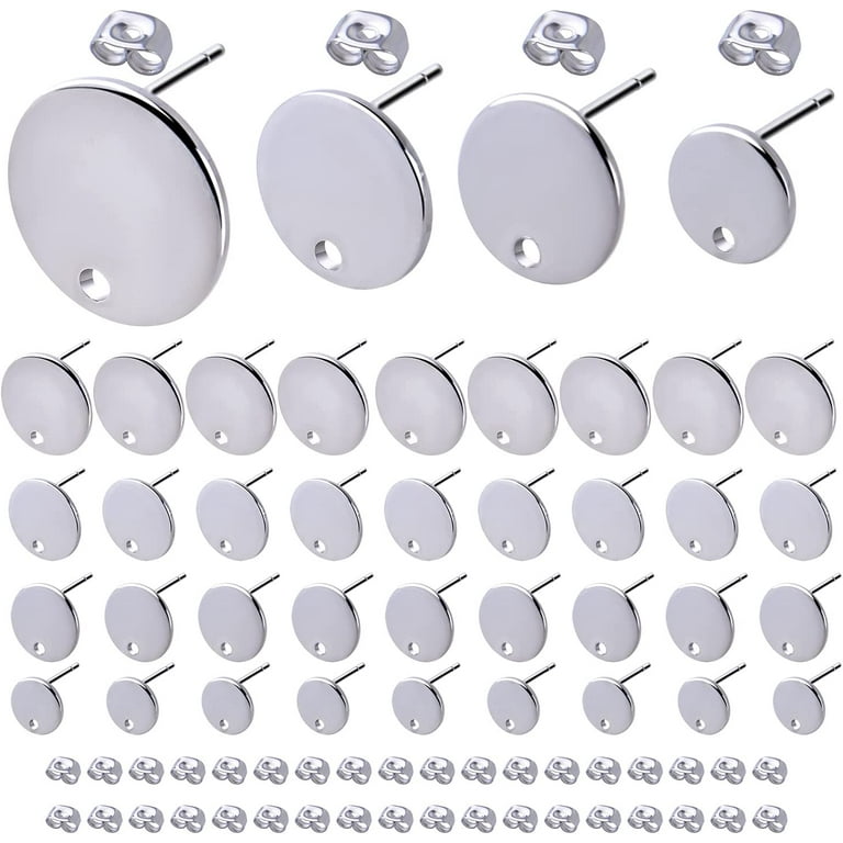 Earring Posts Stainless Steel Hypoallergenic, 420Pcs 4mm/6mm Steel Flat Pad  Earring Studs, Butterfly and Clear Rubber Earring Backs for Jewelry Making  DIY （Silver） (Silver) 