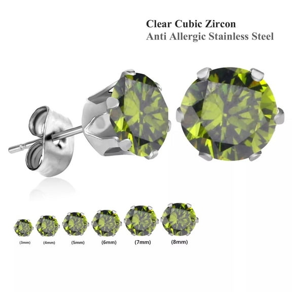 Stainless Steel Stud Earrings Cubic Zircon Round Men Women 4/5/6/8Mm E23