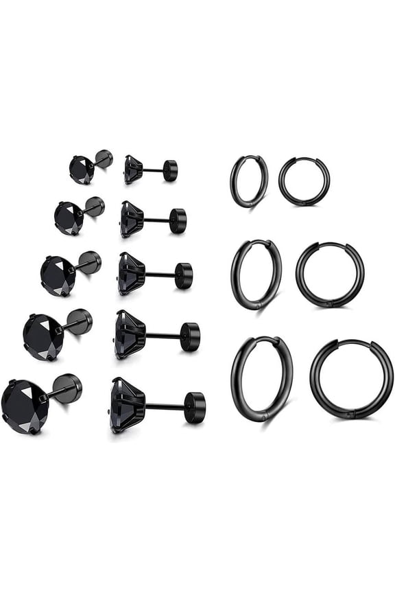 Stainless Steel Stud Earrings Hoop Earrings for Women Men 14K Gold Plated Hypoallergenic Cartilage Earrings Flat Back CZ Earrings Set Dainty Multiple Piercing Pack of 8 Pairs