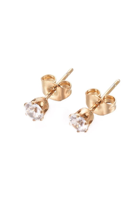 Stainless Steel Stud Earrings Zircon Earrings Back Round Gold 14.5X4.5Mm A167