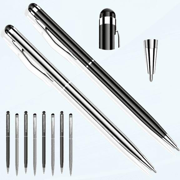 Stainless-Steel Stylus Pens for Touch Screens Smooth Ballpoint Pen, UROPHYLLA Precise Pens with Stylus Tips, 2-in-1 Capacitive Stylist Pens for iPad iPhone Android Tablets Kindle - 5 Black 5 Silver