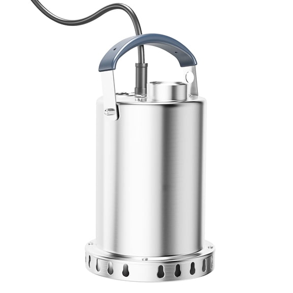 Stainless Steel Submersible Sump Pump 1.6 HP 4500 GPH, Multi-Use Water Removal System Equipped with Adapter Kit for Pool Draining, Basement Floods, Pond and Hot Tub Daily Maintenance