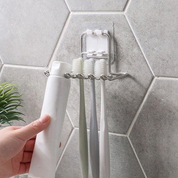 Stainless Steel Suction Cup Toothbrush Holder Wall Mounted - Multifunctional Bathroom Organizer for Toothpaste Shaving Razor Storage - Kitchen Bedroom Adhesive Hanging Rack 1 Pack