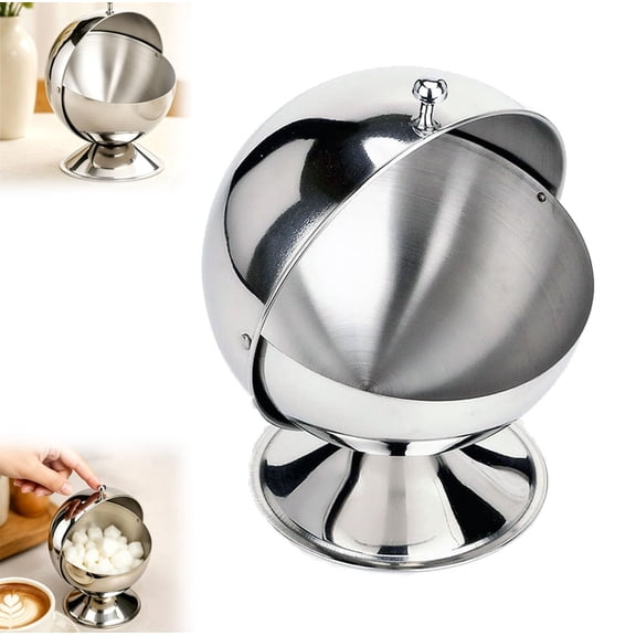 Stainless Steel Sugar Bowl With Roll Top, Sugar Cube Holder With Lid, Spherical Sugar Cube Container, Multipurpose Decorative Candy Bowl Storage Jar For Kitchen Coffee Bar Beverage Household