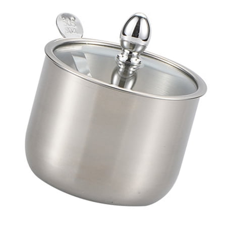 Stainless Steel Sugar Container With Clear Lid And Spoon Ideal For Kitchen Storage Of Salt Candy And Seasoning