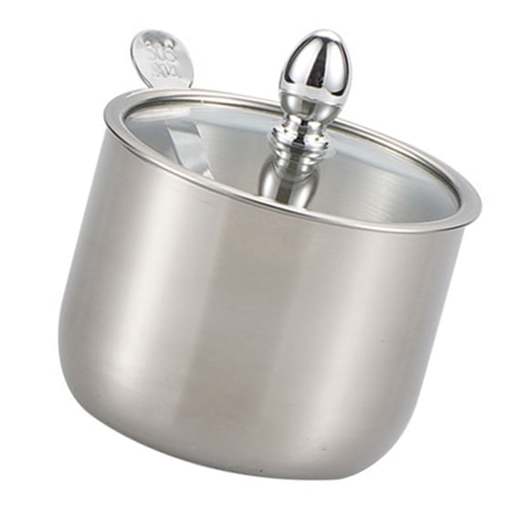 Stainless Steel Sugar Container With Clear Lid And Spoon Ideal For Kitchen Storage Of Salt Candy And Seasoning