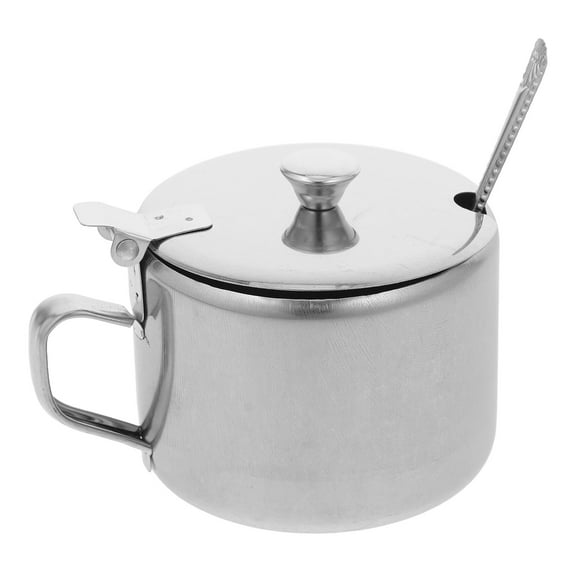 Stainless Steel Sugar Pot Kitchen Condiment Jar with Lid Spoon Salt Pepper Holder Spice Bowls for Home Restaurant Uses