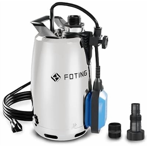 Stainless Steel Sump Pump 1HP Automatic & Manual Mode- with Float Switch,3500GPH Submersible Water Pump Utility Pump Garden Pond Basement