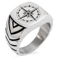 thumbnail image 1 of Tioneer Stainless Steel Sun Dial Compass Chevron Pattern Biker Style Polished Ring, 1 of 1
