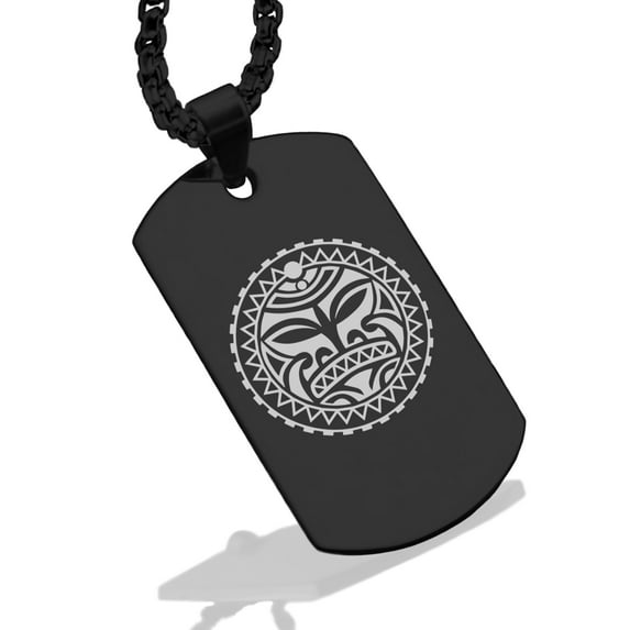 Stainless Steel Sun Maori Symbol Dog Tag Pendant Necklace