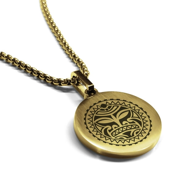 Stainless Steel Sun Maori Symbol Round Medallion Pendant Necklace